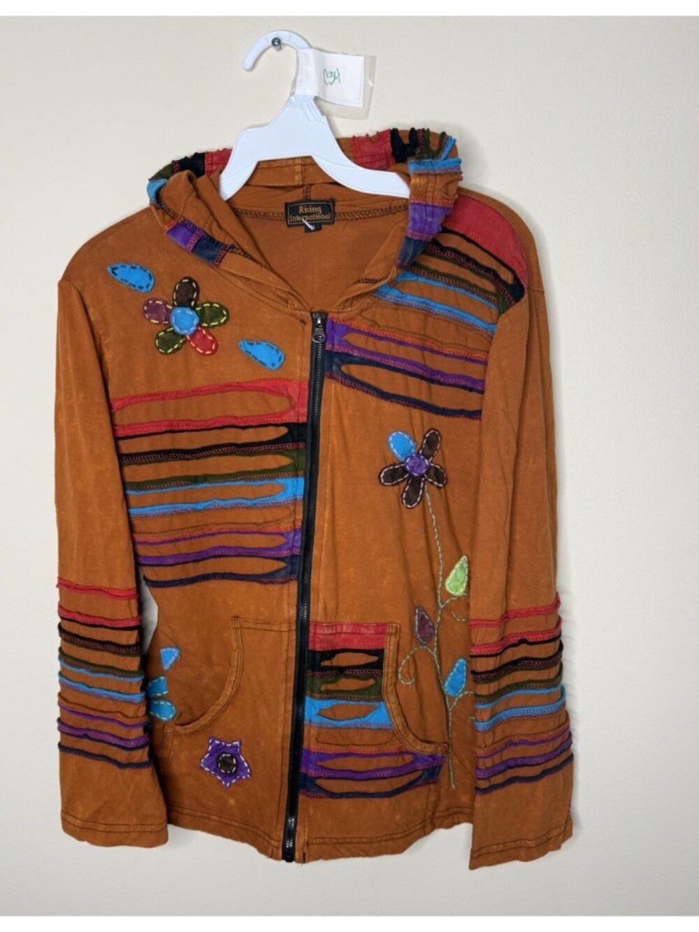 Rising International Floral Patchwork Hooded Sweatshirt Hoodie Boho